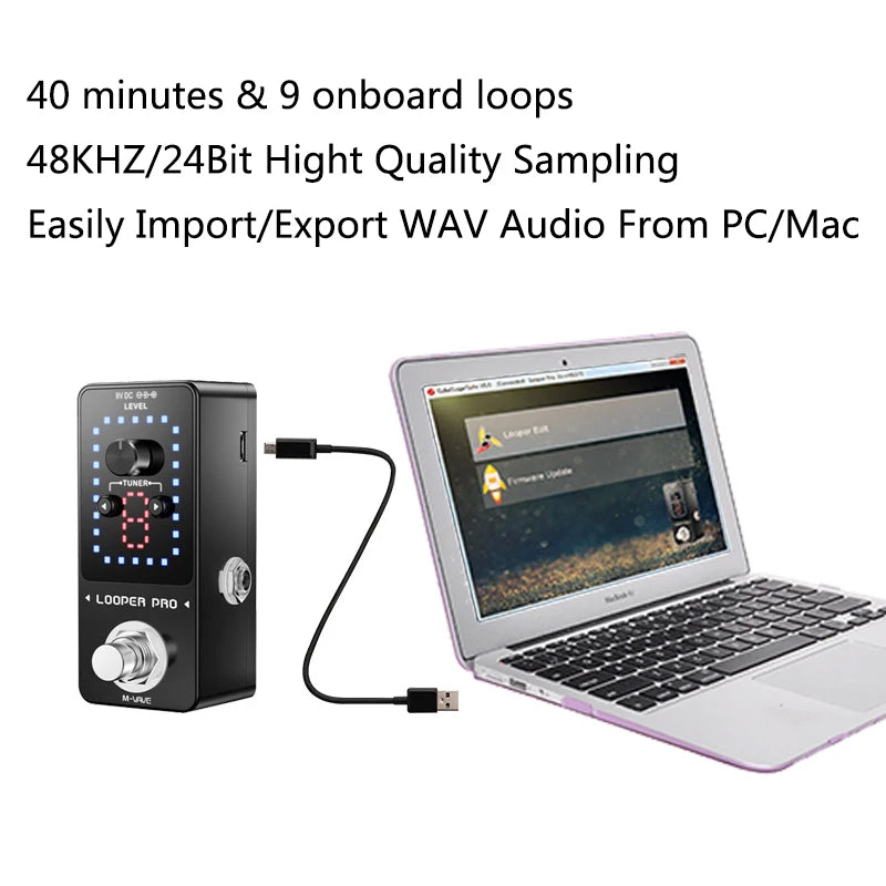 M-VAVE Looper Pro Guitar Effect Pedal 9 Loops 40 Minutes Recording Time Loop Station with Tuner Unlimited Overdub Guitar Pedal - Premium  from Lizard Vigilante - Just $70.99! Shop now at Lizard Vigilante