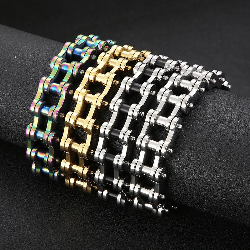 Titanium Riot Chain Biker Bracelet — Rainbow & Blue Heavy Punk Edition