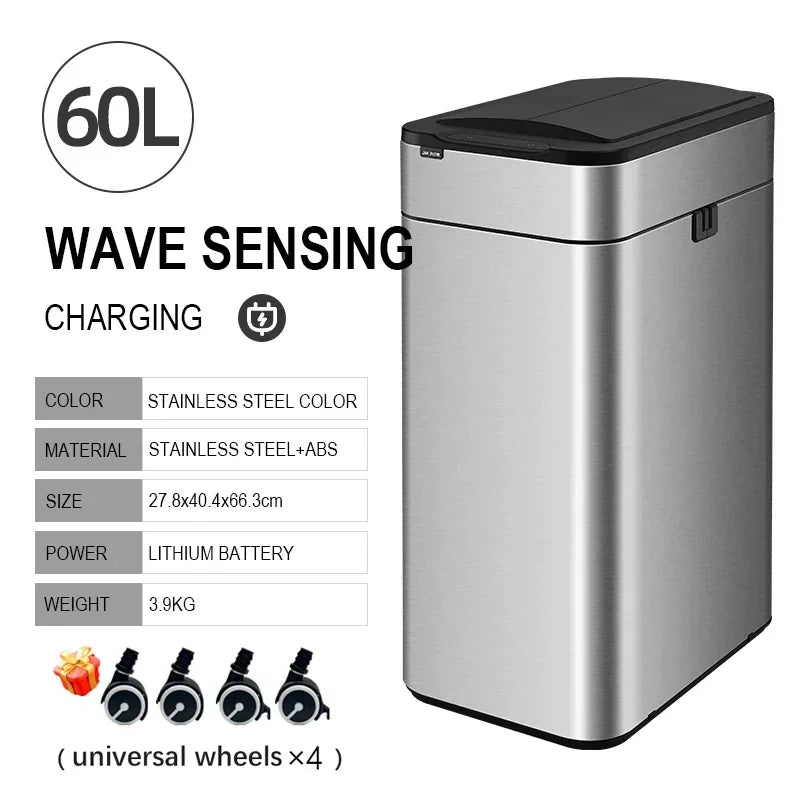 Smart Trash Can 20L 30 40 50 60 Liters Wastebasket Large Kitchen Garbage Cube Home Automatic Stainless Steel Garbage Bin Dustbin