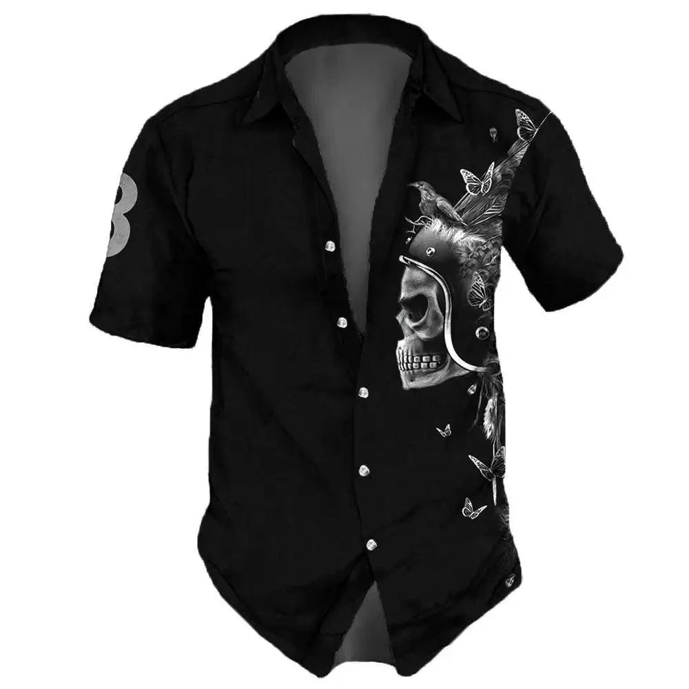 Vintage Skulls Men's Hawaiian Shirt - Casual Short Sleeve Streetwear for Males - Premium hawaiian shirt from Lizard Vigilante - Just $26.66! Shop now at Lizard Vigilante