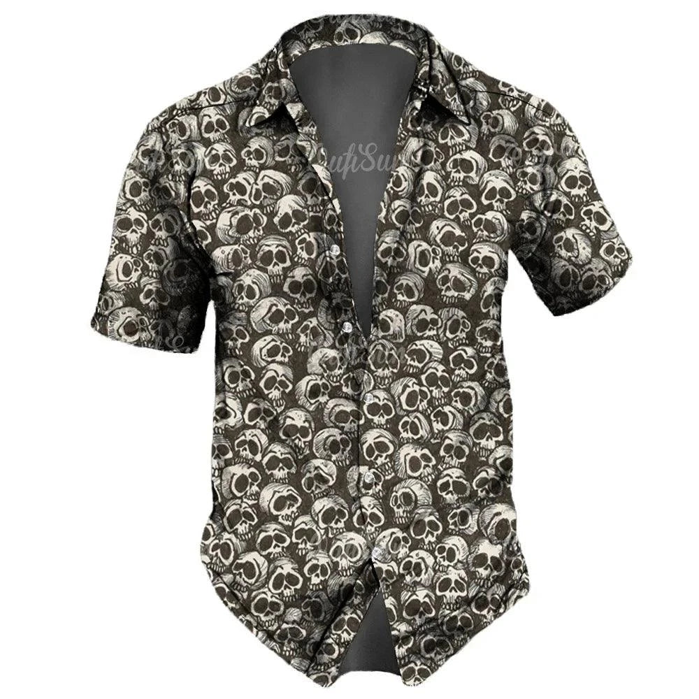 Vintage Skulls Men's Hawaiian Shirt - Casual Short Sleeve Streetwear for Males - Premium hawaiian shirt from Lizard Vigilante - Just $26.66! Shop now at Lizard Vigilante