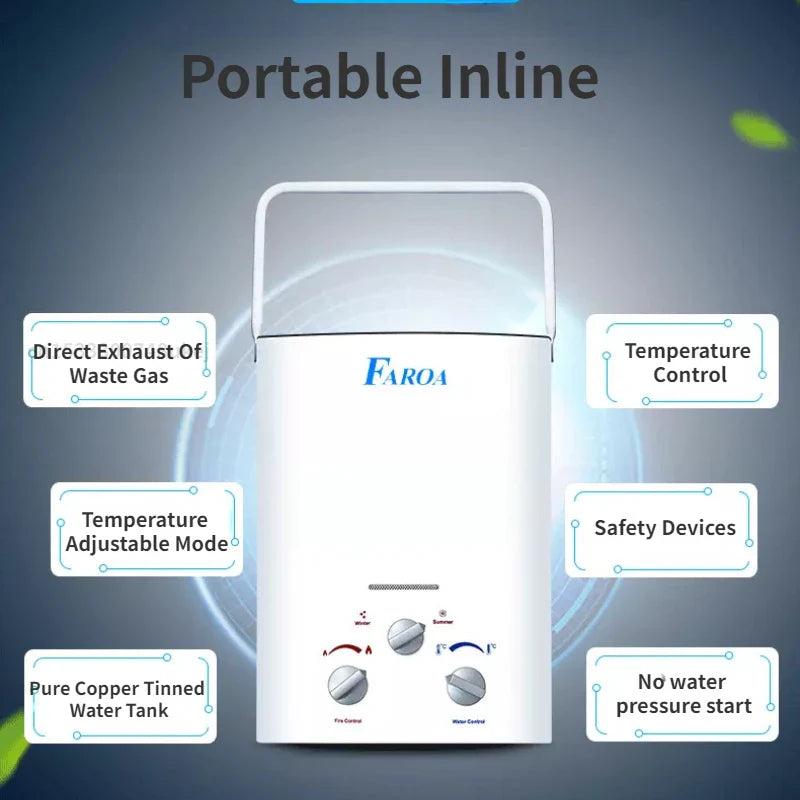 LPG Propane Gas Tankless Water Heater 6L Outdoor Camping Instant Bath With Shower Head Hot Water Heater Boiler Car Truck Tent