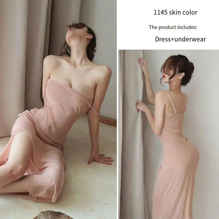 High-end Luxury Goods Long Night Fun Lingerie Women's Sexy Strap Long Dress Transparent Pajamas Nightwear Mesh Dress Misty 1145 - Lizard Vigilante