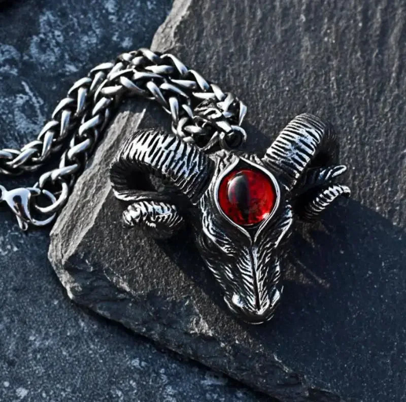 Vintage Lucifer Demon Ram Necklace – Gothic Satanic Pendant for Men – Eye of Truth Punk Party Jewelry - Premium pendant from Lizard Vigilante - Just $16.66! Shop now at Lizard Vigilante