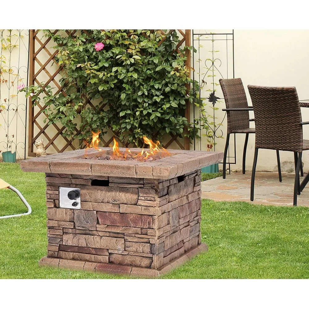 Outdoor Propane Fire Pit Table - 32-Inch Imitation Stone Concrete Firepit with Lava Rocks, Rain Cover, & 50,000 BTU Heat Output - Premium fire pit from Lizard Vigilante - Just $366.66! Shop now at Lizard Vigilante