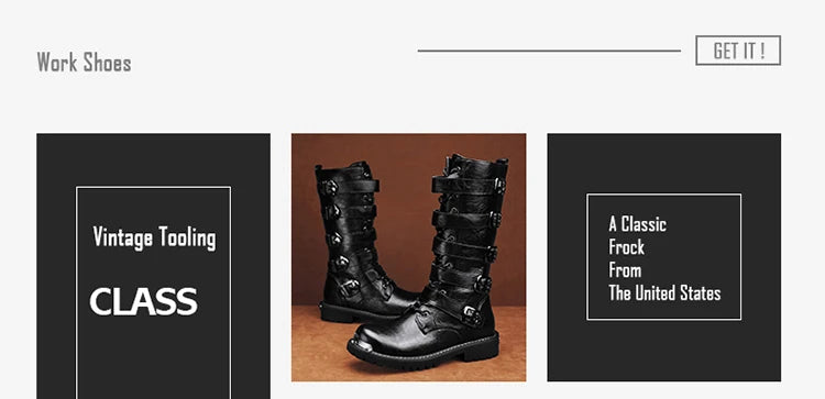 DEADFUEL BLACKOUT: Men’s Mid-Calf Leather Motorcycle Boots with Zip Buckle – Streetwear Punk Cowboy Tool Boots for Winter Chaos - Premium boots from dsers - Just $135.99! Shop now at Lizard Vigilante