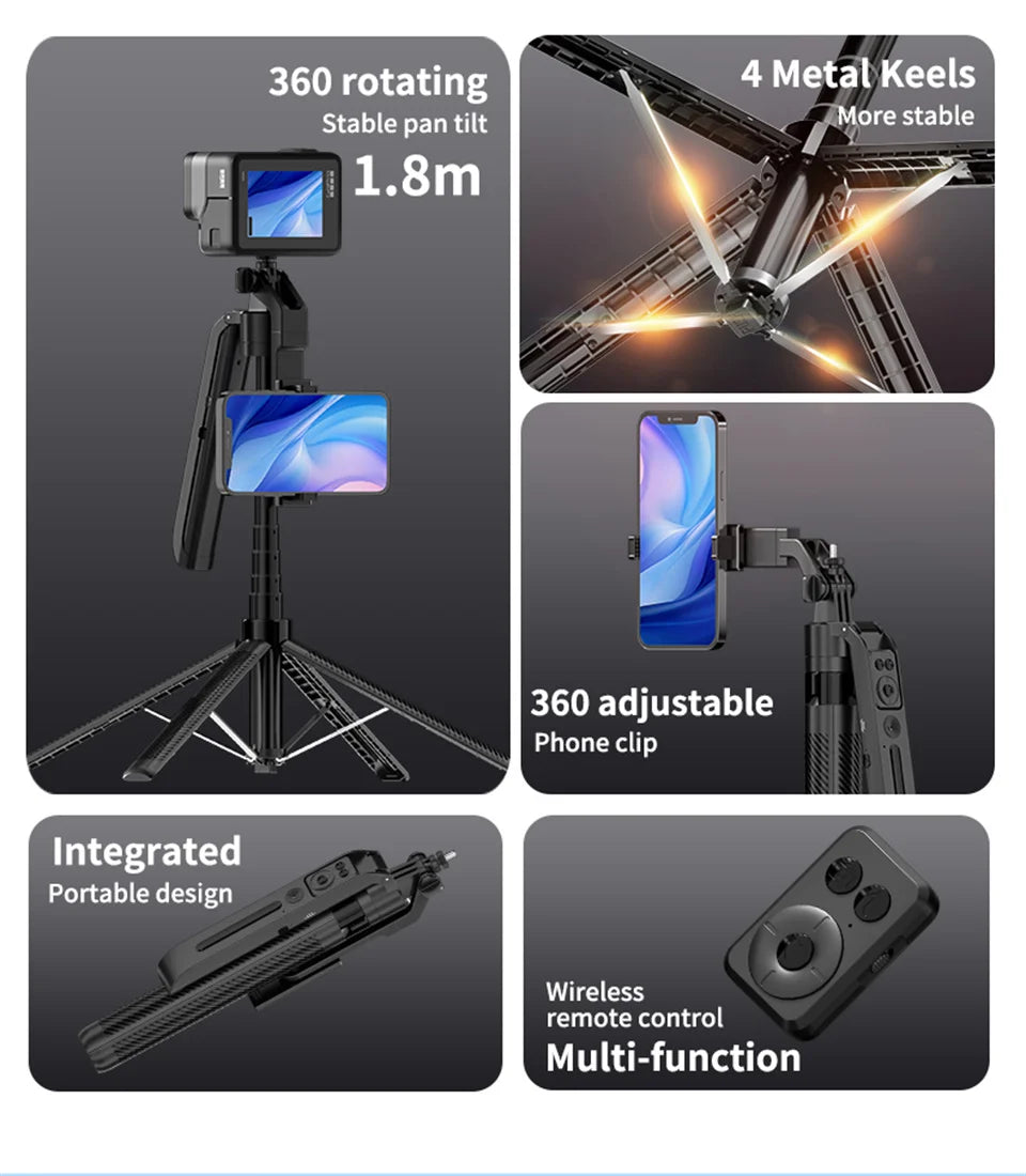 Fangtuosi IronClutch AI Tripod Gimbal — Bluetooth Selfie Stick & Smart Follow Stabilizer For Smartphones