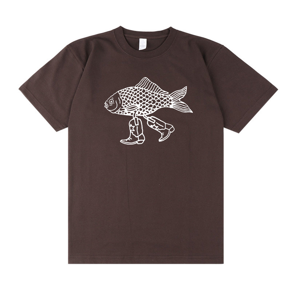 Walking Fish Printing Graphic Funny Tees Women Short Sleeve Loose Cotton Casual T Shirts White Summer Fashion Aesthetic Shirts - Premium  from Lizard Vigilante - Just $43.99! Shop now at Lizard Vigilante