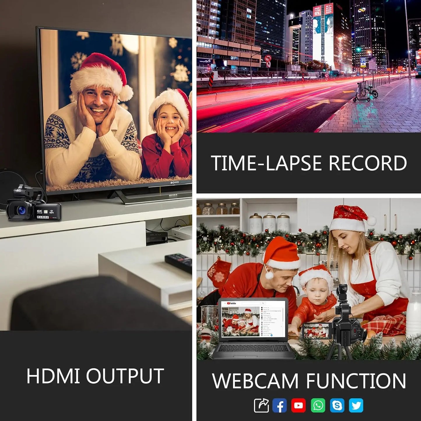 KOMERY YouTube Camcorder 6K HD Professional Camera 64MP Streaming Camcorder 4"Touch Screen Digital Video Vlog Camera Photography