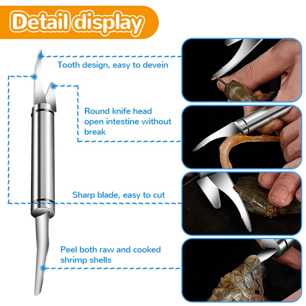 Stainless Steel Shrimp Peeler & Deveiner – 6-in-1 Multifunctional Seafood Peeling & Cutting Tool - Premium knives from dsers - Just $8.99! Shop now at Lizard Vigilante