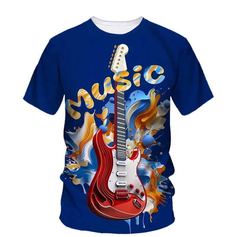 Fashion Trend Rock Music Guitar Boy Fashion Brand Creative 3d Printed Round Neck Shirt Short Sleeve T-Shirt Plus Size Clothing - Premium guitar shirt from Lizard Vigilante - Just $23.99! Shop now at Lizard Vigilante