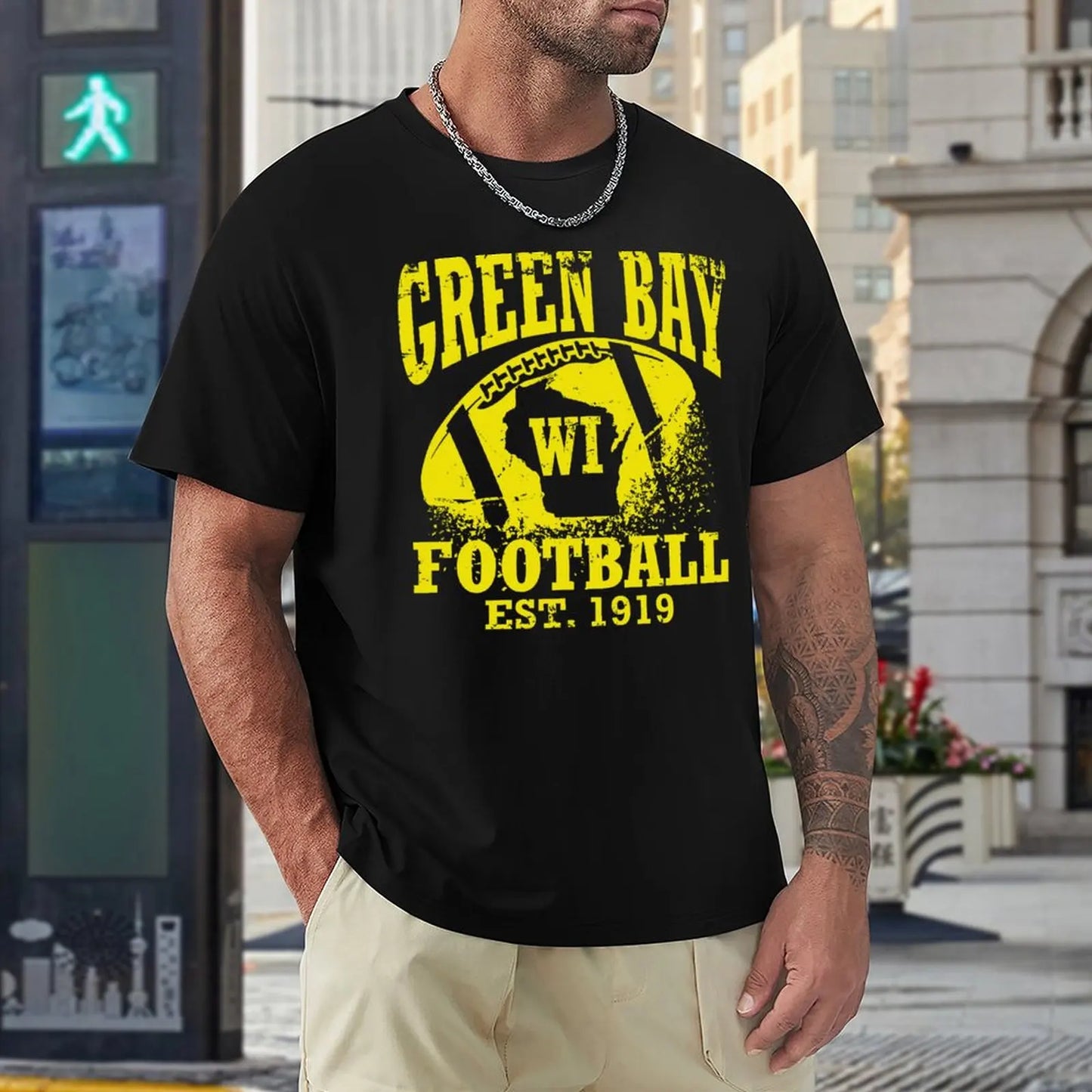 Vintage Green Bay Football Graphic T-Shirt for Men – Casual Retro Style Tee - Premium T-Shirts from Lizard Vigilante - Just $24.88! Shop now at Lizard Vigilante