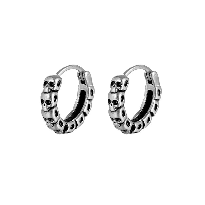 Vintage Black Skull Needle Hoop Earrings – Hypoallergenic Punk Biker Rock Jewelry for Men - Premium earrings from Lizard Vigilante - Just $19.88! Shop now at Lizard Vigilante