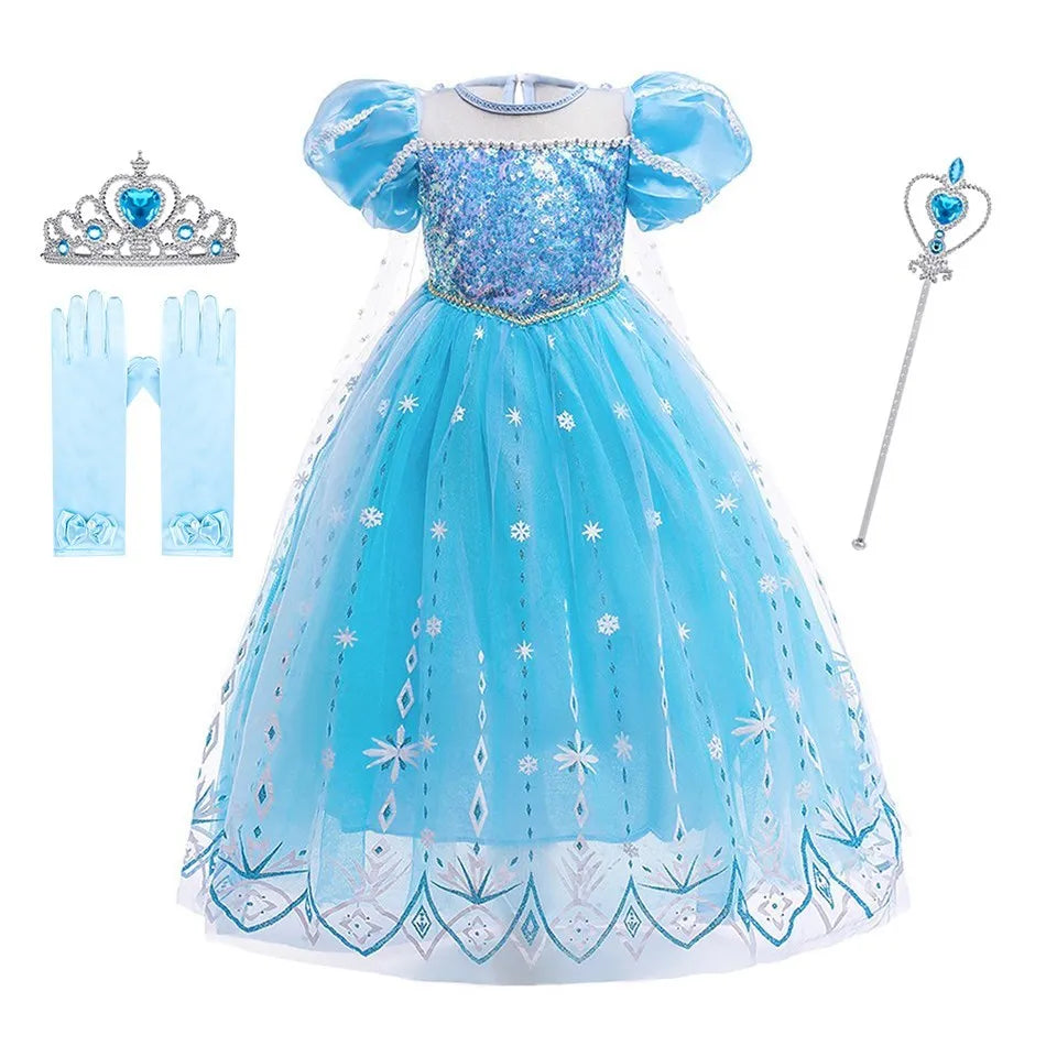 Children Snow Queen Costume – Elsa Cosplay Dress for Girls - Premium Cosplay Costumes from Lizard Vigilante - Just $19.88! Shop now at Lizard Vigilante