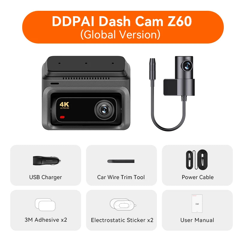 DDPAI Z60 Street Reaper 4K Dashcam — Triple Lens 4K+2K+1080P NightVIS 2.0 Car DVR With GPS, 5GHz WiFi, & 24H Parking Surveillance Fury