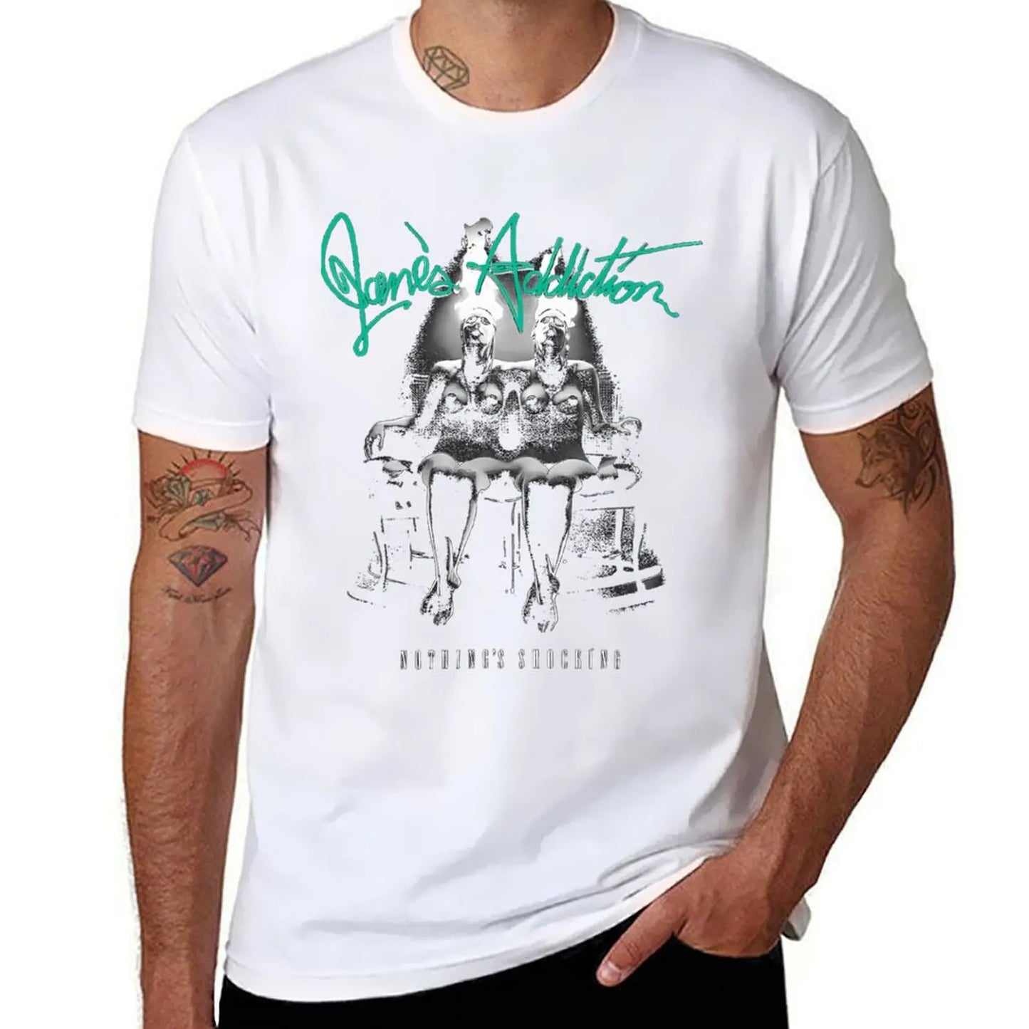 Jane's Addiction Band T-Shirt – Chic Hippie Style, Plus Size Casual Tee for Men – Blue Archive Print Short Sleeve Shirt - Premium T-Shirt from Lizard Vigilante - Just $19.99! Shop now at Lizard Vigilante