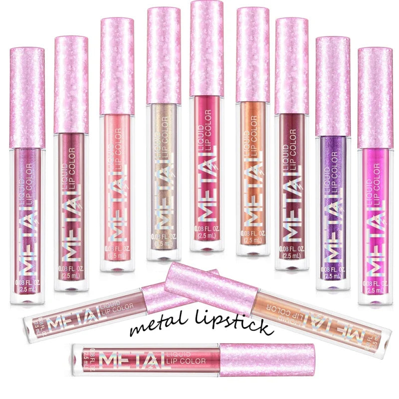 Metallic No-stick Cup Lip Gloss Glitter Matte Moisturizing Waterproof Long Lasting Lip Glaze Liquid Lipstick Lip Makeup Cosmetic
