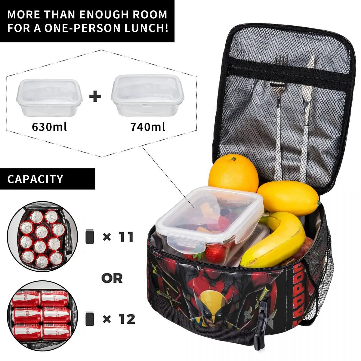 D & W Superhero Lunch Bag – Deadpool-Inspired Leakproof Thermal Meal Tote for Men, Women, Office, and Picnic Adventures - Premium lunch bag from Lizard Vigilante - Just $23.88! Shop now at Lizard Vigilante