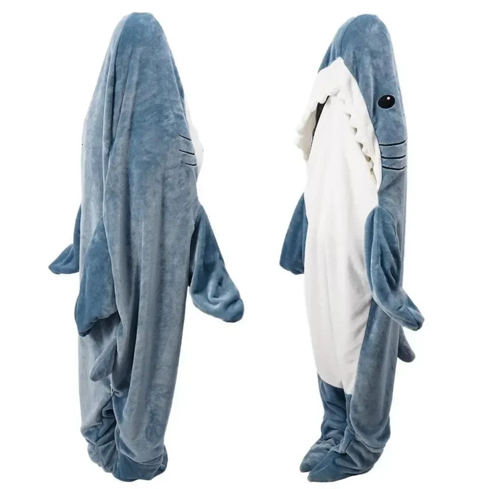 Shark Blanket Adult Cartoon Sleeping Bag Pajama Hooded Warm Flannel Funny Homewear Shark Onesie Sleeping Bag Winter Warm Blanket