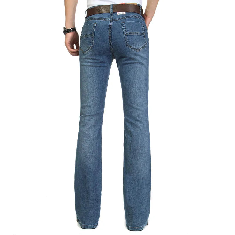 Male Bell Bottom Denim Trousers Slim Black Boot Cut Jeans Men's Clothing Casual Business Flares Pants - Premium flare leg jeans from Lizard Vigilante - Just $51.99! Shop now at Lizard Vigilante