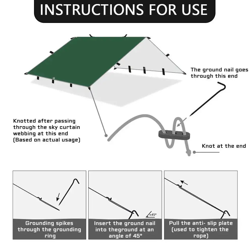 4x4m 4x3m 3x3m 19 Hang Points Tent Tarp Survival Sun Shelter Shade Canopy Outdoor Backpacking Waterproof Camping Awning SunShade