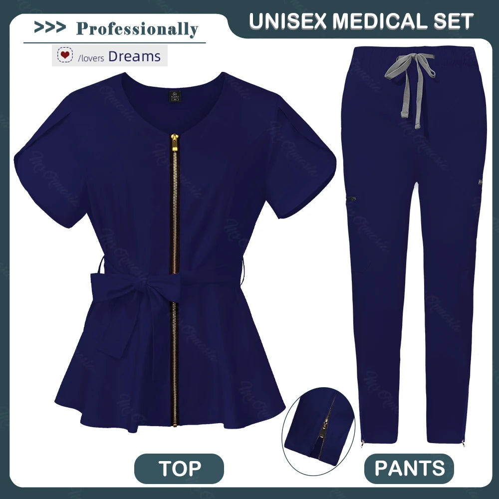 Unisex Medical Scrub Set | Fashionable & Breathable Beauty Salon & Nurse Uniform | Zipper Lapel Design - Premium scrubs from Lizard Vigilante - Just $58.88! Shop now at Lizard Vigilante