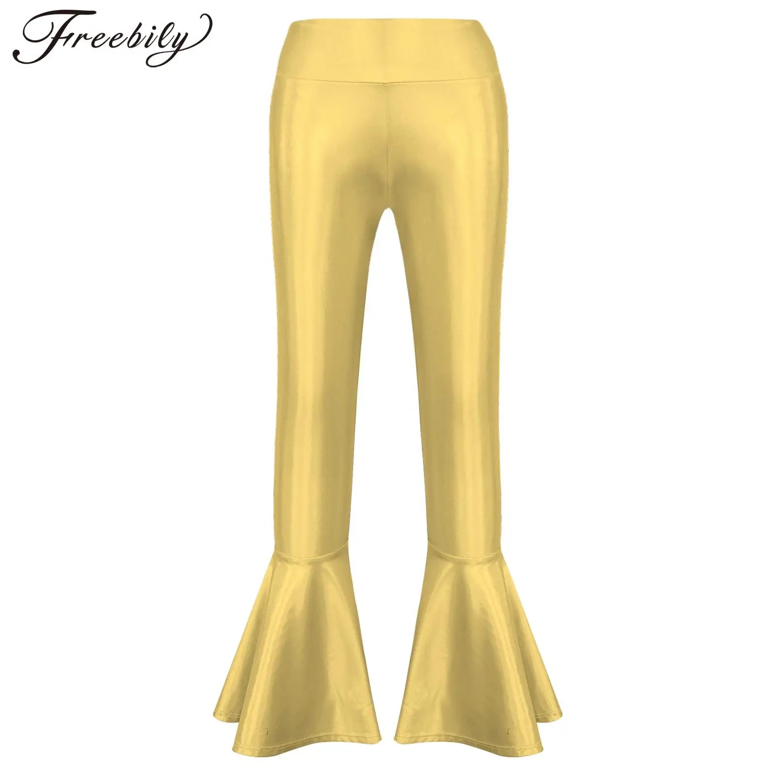 Metallic Flared Long Pants Kids Girls Shiny High Waist Ruffle Bell-bottom Pants Modern Jazz Disco Stage Performance Trousers - Premium pants from Lizard Vigilante - Just $24.99! Shop now at Lizard Vigilante