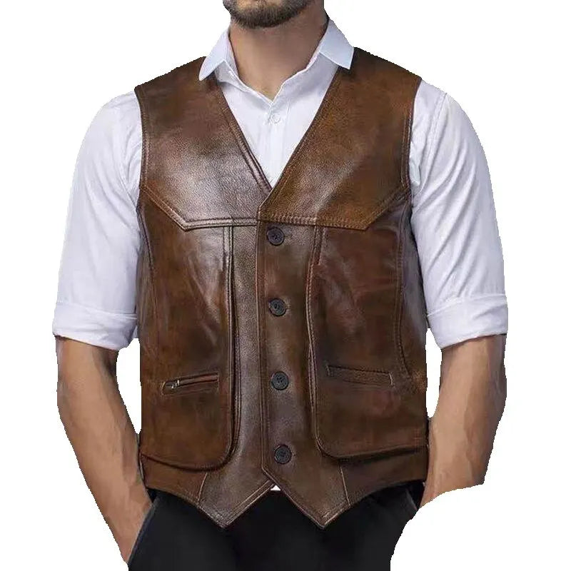 Genuine Cowhide Leather Motorcycle Vest for Men - Biker’s Real Leather Waistcoat (Size L-8XL) - Premium vest from Lizard Vigilante - Just $88.88! Shop now at Lizard Vigilante