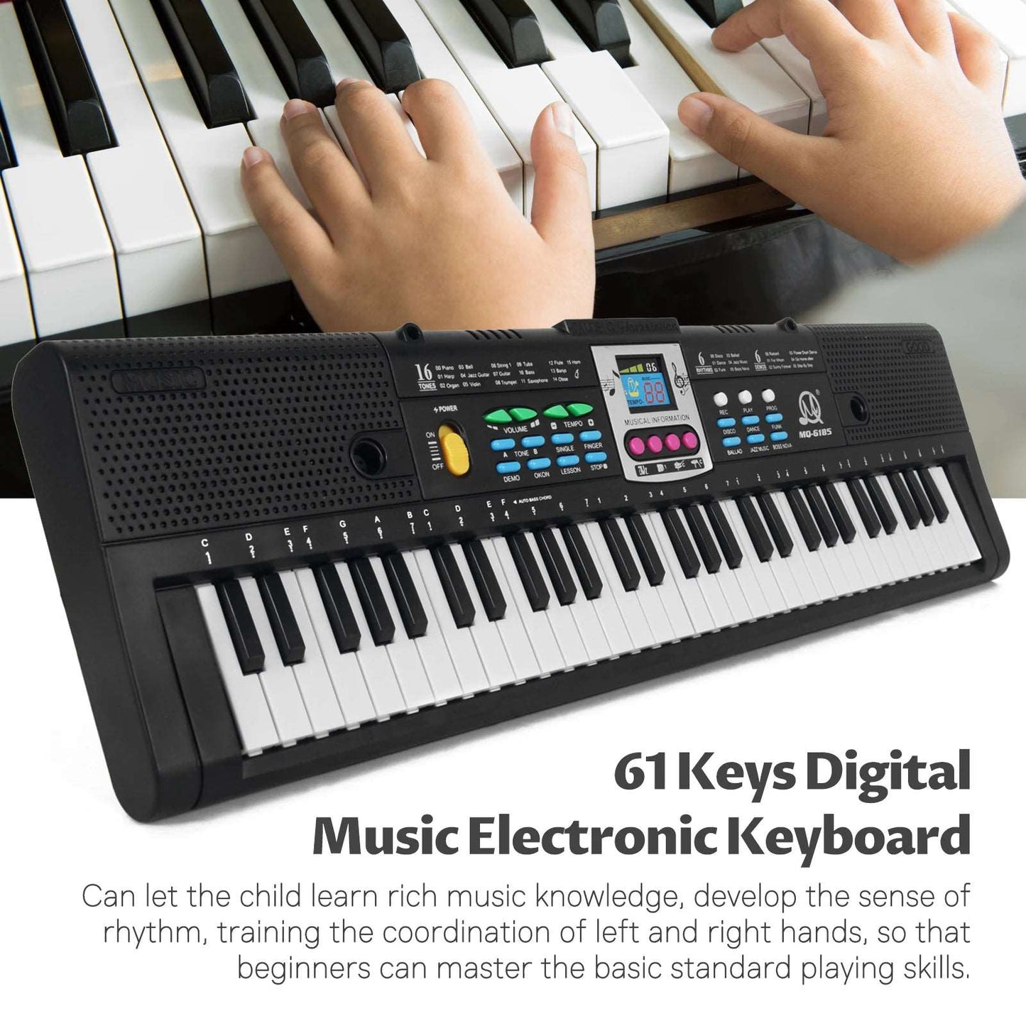 61 Keys Digital Music Electronic Piano Keyboard Kids Multifunctional Electric Piano with Microphone Function for Beginners - Lizard Vigilante