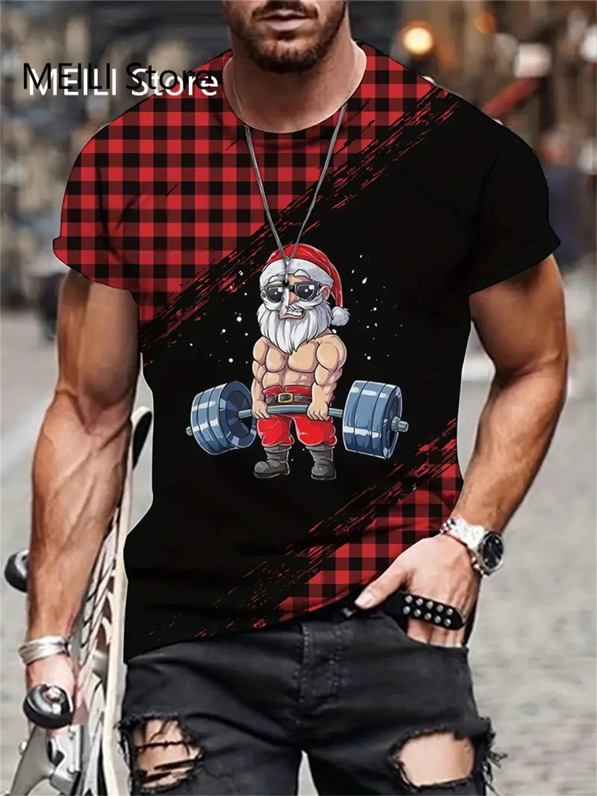 Christmas T Shirt Men 3D Santa Claus Graphic T Shirts Short Sleeve Mens Clothes Casual Round Neck Fashion Tops Oversized T-Shirt - Premium  from Lizard Vigilante - Just $9.99! Shop now at Lizard Vigilante