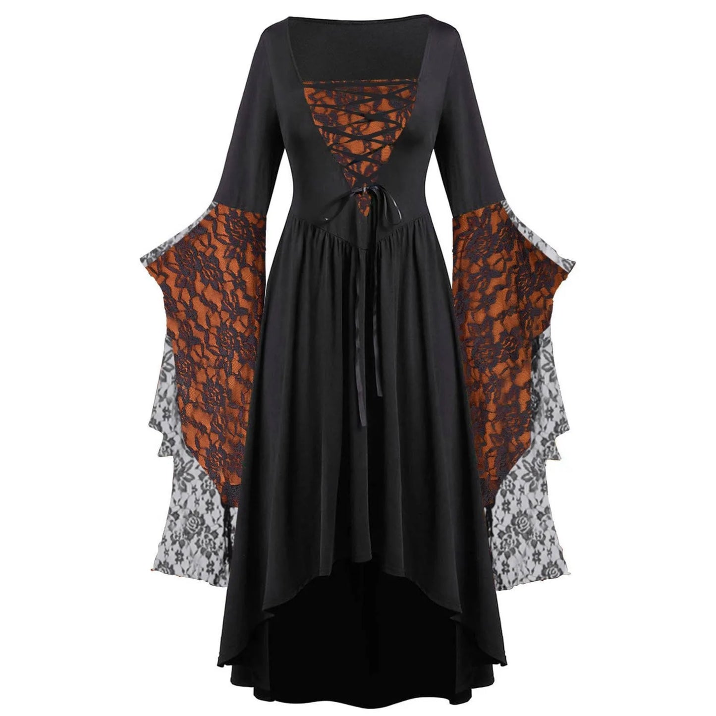 Gothic Clothes For Women Halloween Flare Sleeve Lace Skeleton Punk Dresses Plus Size Retro Medieval Costume Women Gothic Dress - Premium  from Lizard Vigilante - Just $23.99! Shop now at Lizard Vigilante