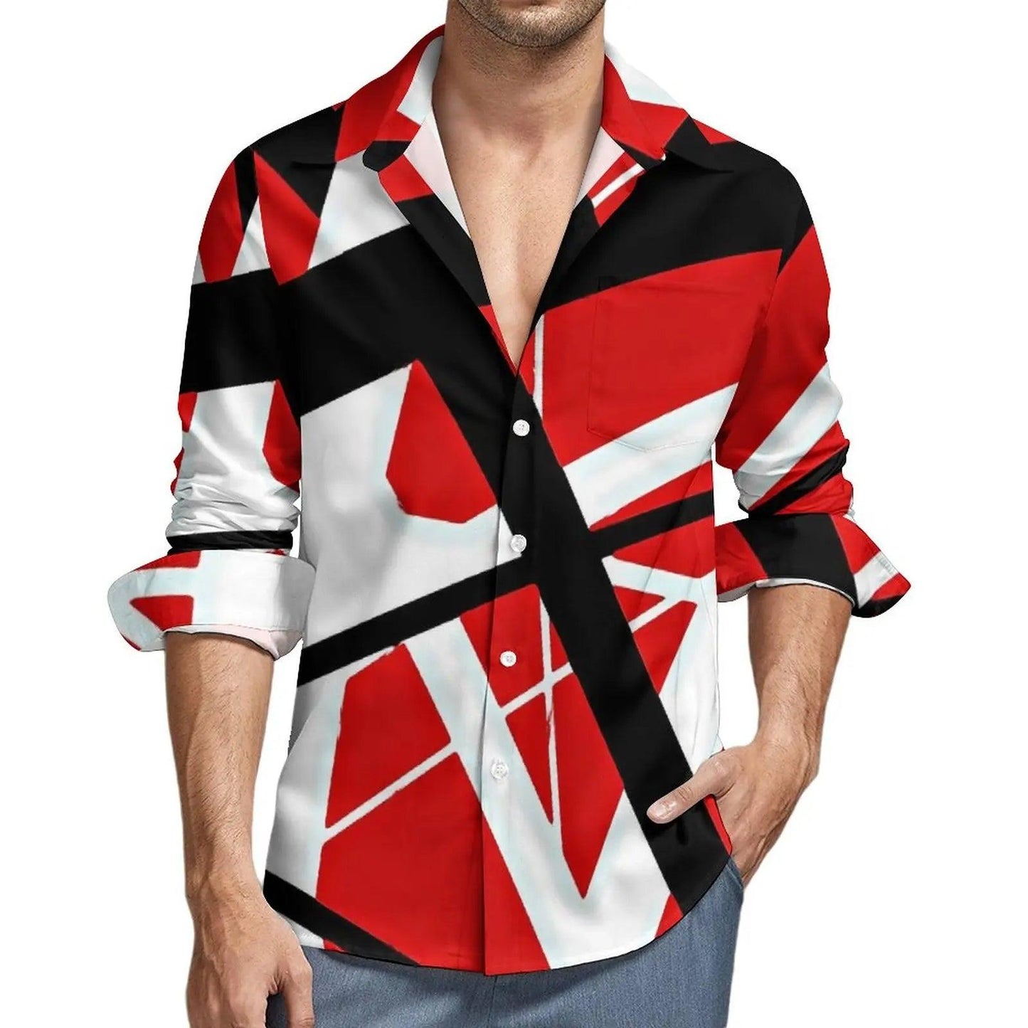 Van Halen Shirt Men Vintage Lines Casual Shirts Autumn Street Graphic Blouses Long Sleeve Vintage Oversized Top Gift - Premium Long-sleeve shirt from Lizard Vigilante - Just $34.99! Shop now at Lizard Vigilante