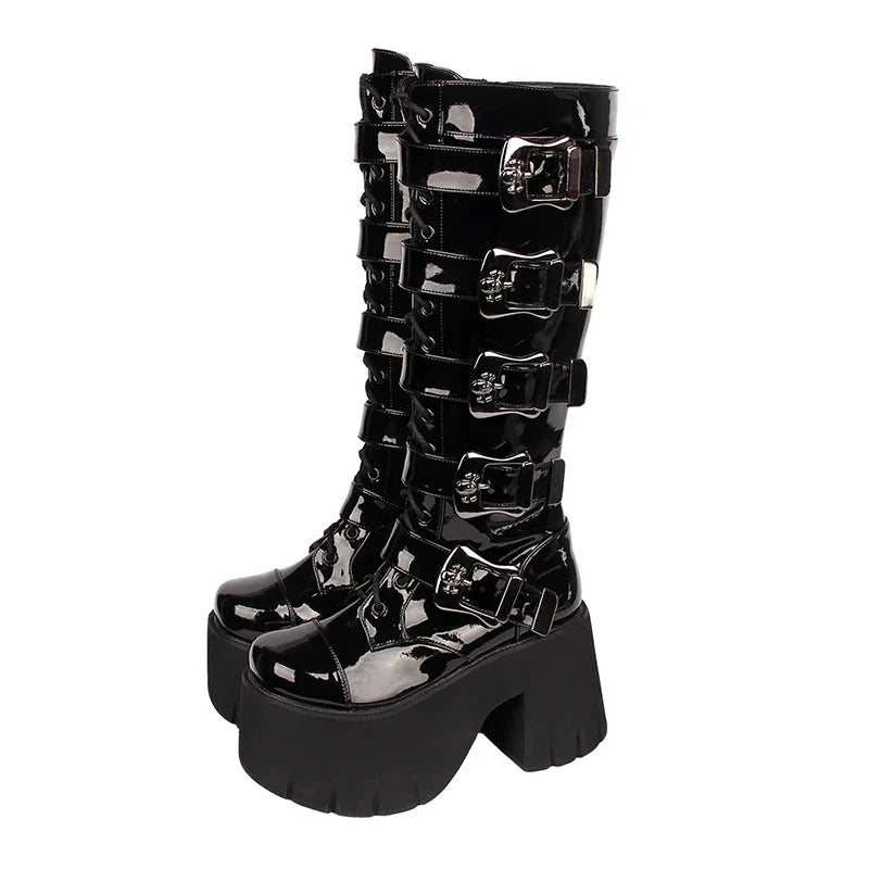 RPBDZKQO Women’s Extreme High Platform Goth Boots with Skull Buckle - Premium boots from Lizard Vigilante - Just $238.88! Shop now at Lizard Vigilante