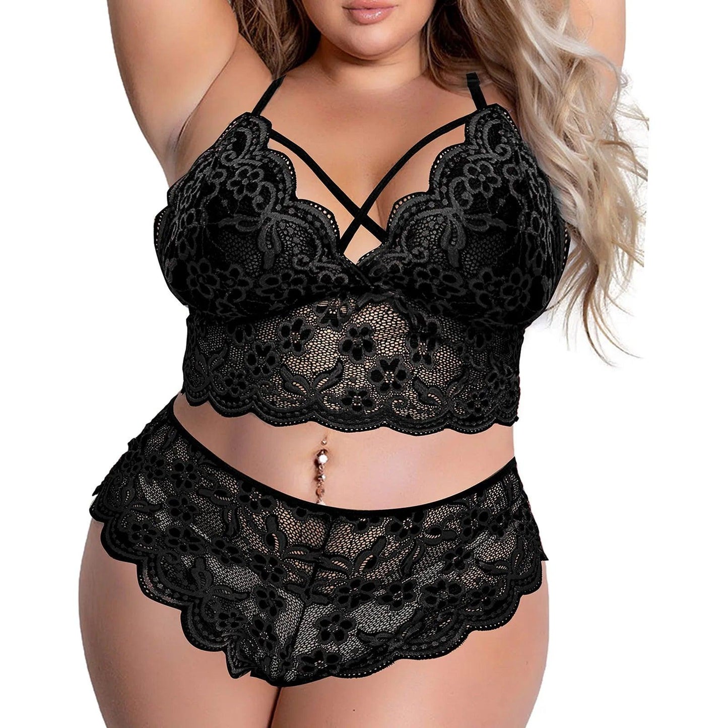 Plus Size Bra 2 Pieces Sets Lingerie Women Lace Embroidery Bra & Brief Sets Underwear Sensual Sleepwear Pajamas Exotic Set 4XL - Lizard Vigilante