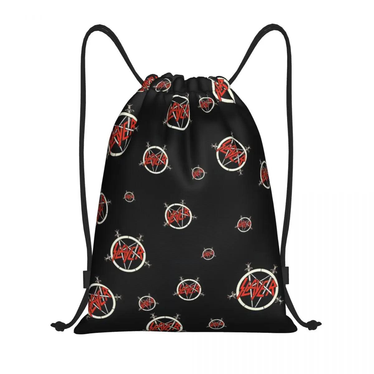 Heavy Metal Rock Slayers Logo Drawstring Bags Women Men Portable Sports Gym Sackpack Thrash Band Shopping Backpacks - Lizard Vigilante