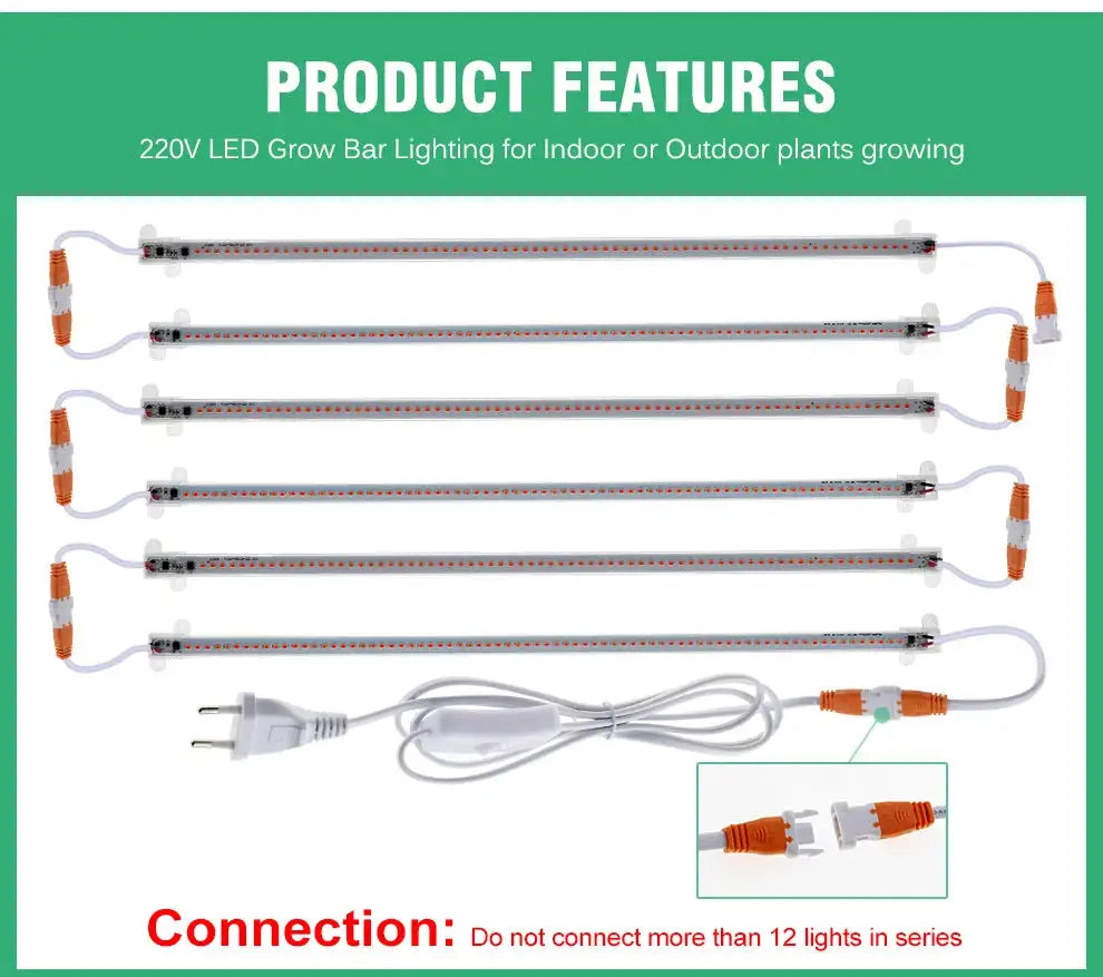 Grow Light 220V Full Spectrum LED Bar Light for Plants 50cm Phyto Lamp for Plant Veg Flowers Greenhouse Tent 4000K 380-780nm