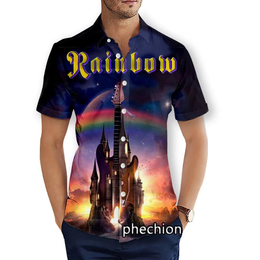 Rainbow Hawaiian Mens Short Sleeve Rock 3D Printed Casual Shirts Fashion Streetwear Men Tops X12 - Lizard Vigilante