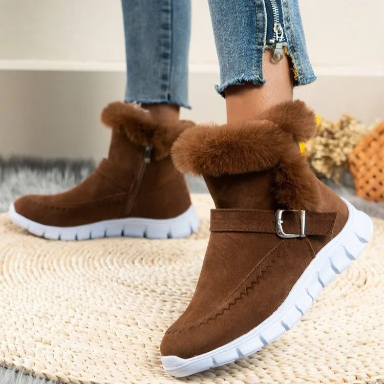 Winter Women’s Faux Suede Chelsea Snow Boots – Plush Ankle Boots with Belt Decoration & Flat Heel for Stylish Comfort - Premium boots from Lizard Vigilante - Just $48.88! Shop now at Lizard Vigilante