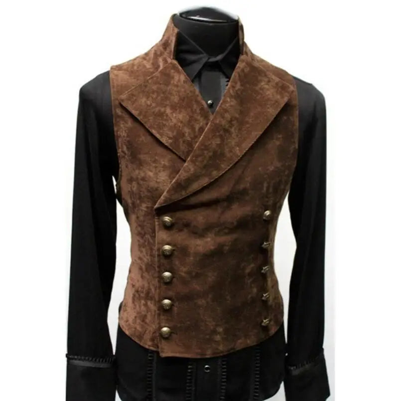 Men's Medieval Victorian Double Breasted Vest Vintage Gothic Steampunk Slimfit Waistcoat  Prince Rock Star Punk Stage Costume - Premium denim vest from Lizard Vigilante - Just $34.88! Shop now at Lizard Vigilante