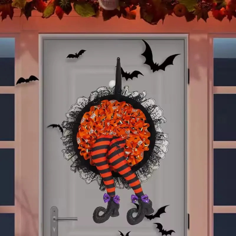 Halloween Witch Legs Door Wreath
