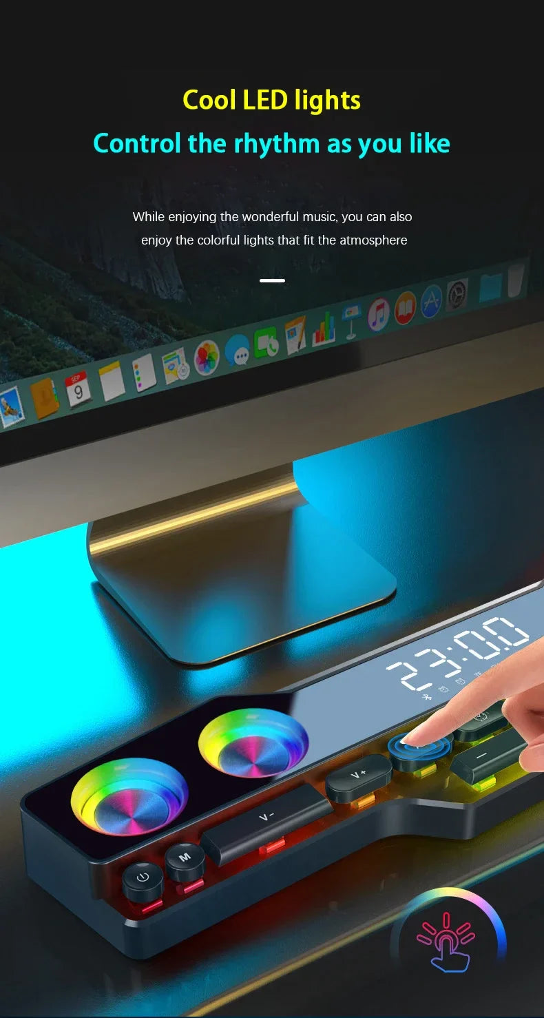 Wireless Bluetooth Game Speaker Soundbar USB 3D Stereo Subwoofer FM Home Clock Indoor Sound Bar Computer Loudspeaker Hot Sale