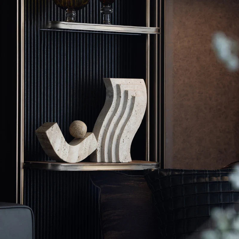 Travertine Sculptures and Figurines Archway Shape Statue for Shelf Coffee Table TV Cabinet Bookshelf Living Room Home Decoration