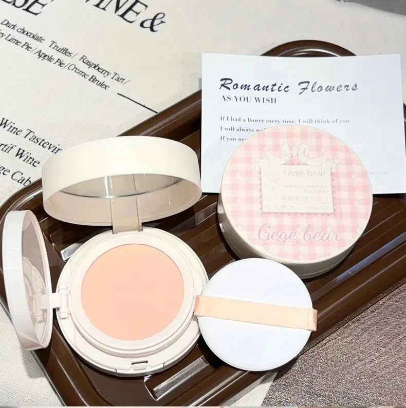 Matte Face Pressed Powder Oil Control Natural Full Coverage Moisturizing Whitening Foundation Cream Base Makeup 2 In 1 Cosmetic