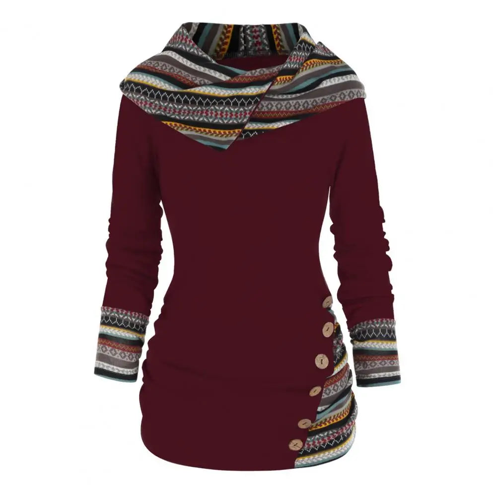 Women Sweatshirt Ethnic Style Geometric Stripe Splicing Print Hoodie Autumn Winter Hooded Long Sleeve Mid-length Sweatshirt - Premium hoodie from Lizard Vigilante - Just $39.99! Shop now at Lizard Vigilante