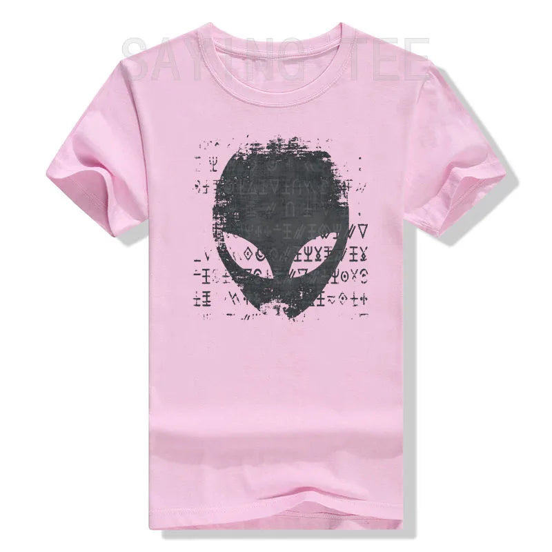 Alien Head Shirt Aliens Symbols Writing UFO T-Shirts Space Buffs Graphic Tee Y2k Top Funny Conspiracy Theorists Outfits Gifts - Premium  from Lizard Vigilante - Just $19.99! Shop now at Lizard Vigilante