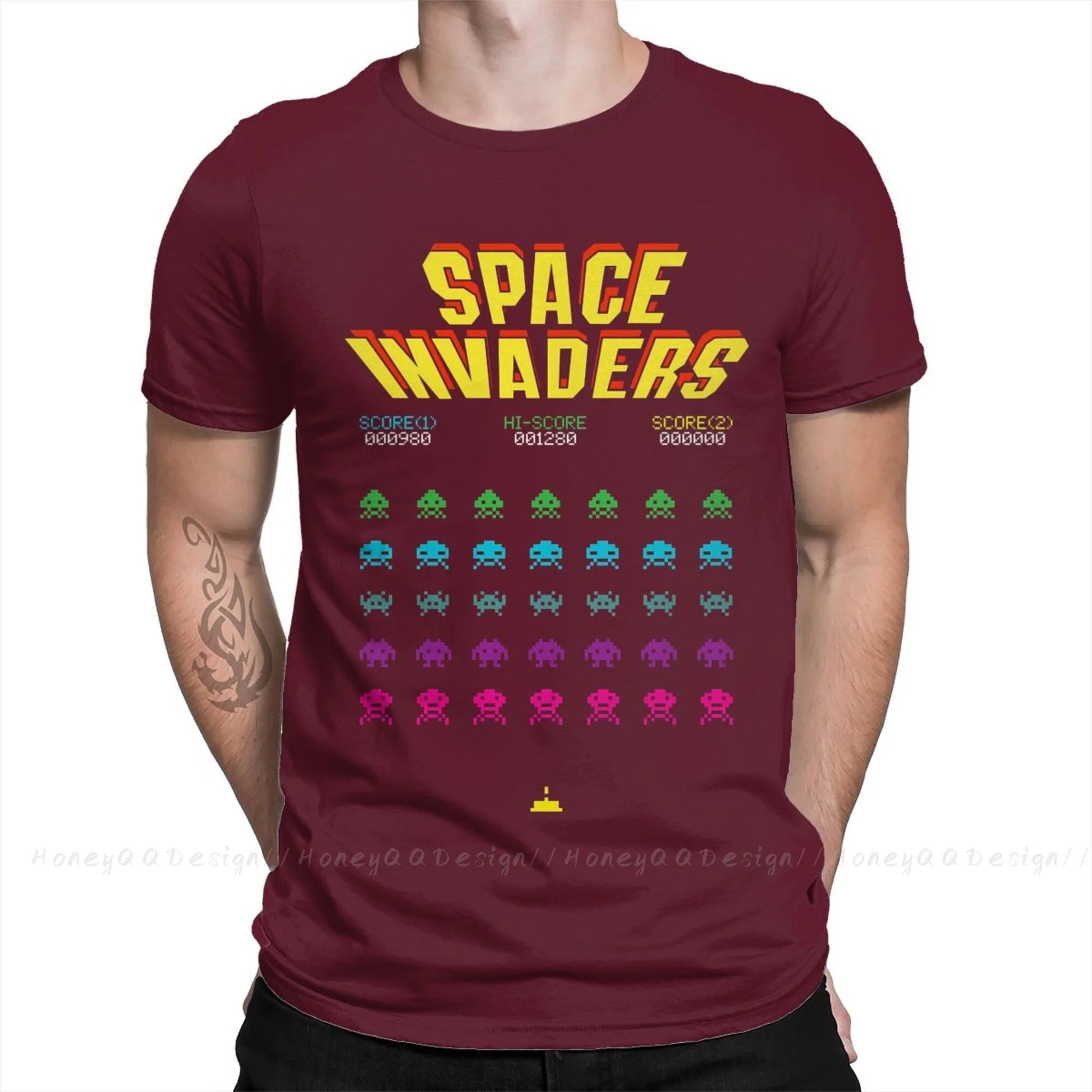 Space Invaders T-Shirt 70s 80s Arcade Game Men 100% Cotton Short Summer Sleeve Casual Plus Size Shirt Adults - Lizard Vigilante