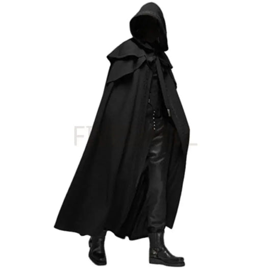 Men's Medieval Vintage Hooded Loose Black Cloak Coat - Gothic Windproof Trench Cape Poncho - Premium coat from Lizard Vigilante - Just $52.88! Shop now at Lizard Vigilante