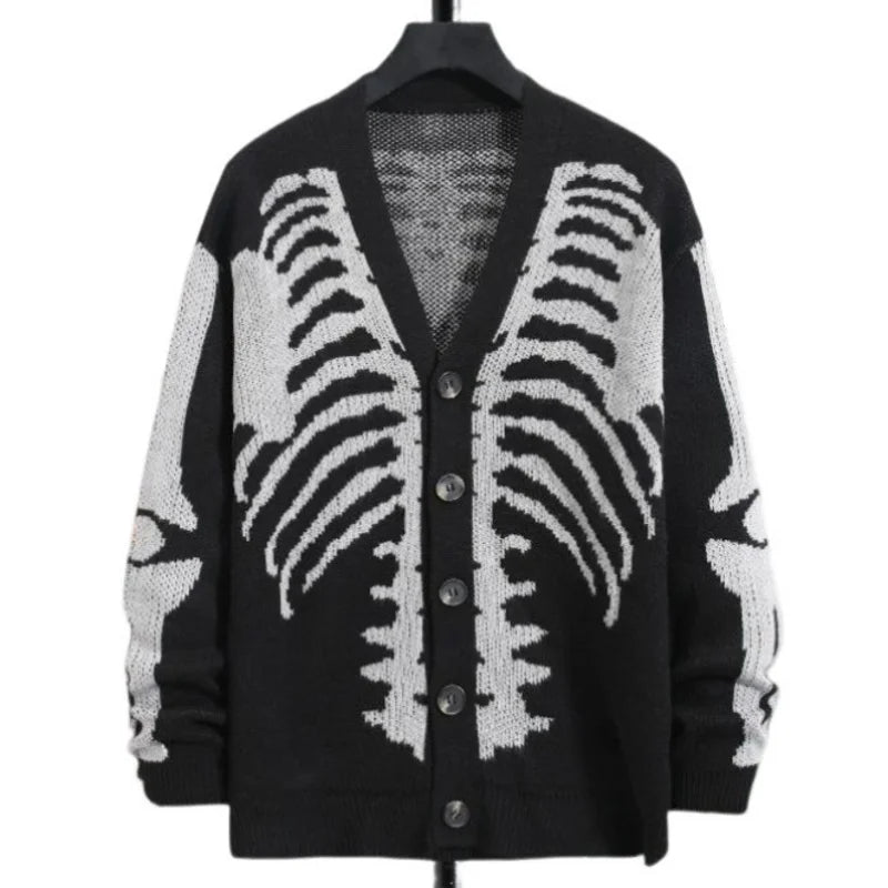 Men's Plus Size Knitted Jacquard Cardigan - Casual Winter Sweater with Skull Pattern - Premium cardigan sweater from Lizard Vigilante - Just $46.88! Shop now at Lizard Vigilante