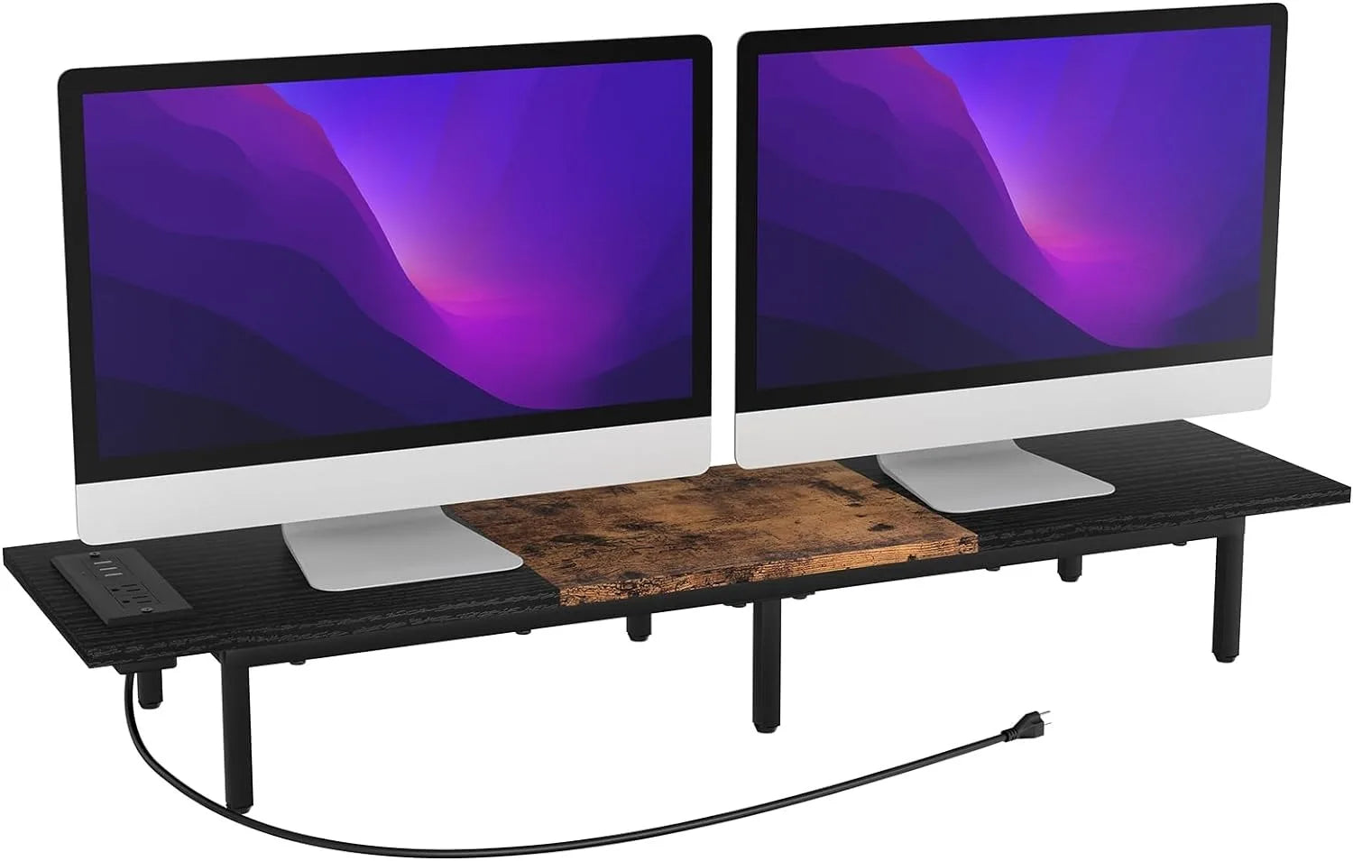 Monitor Stand for 2 Monitors Long Monitor Riser with USB Ports Wood Desktop Computer Riser Monitor Shelf Holder Stand - Premium  from Lizard Vigilante - Just $48.99! Shop now at Lizard Vigilante