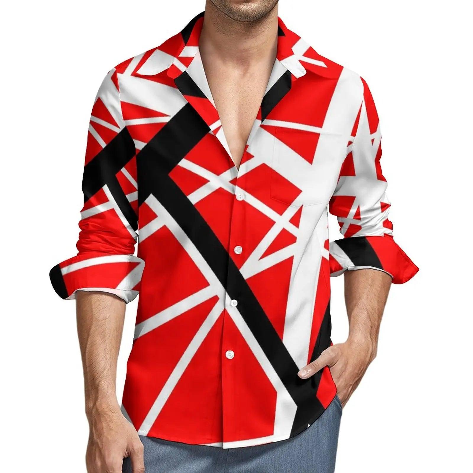 Van Halen Shirt Men Vintage Lines Casual Shirts Autumn Street Graphic Blouses Long Sleeve Vintage Oversized Top Gift - Premium Long-sleeve shirt from Lizard Vigilante - Just $34.99! Shop now at Lizard Vigilante